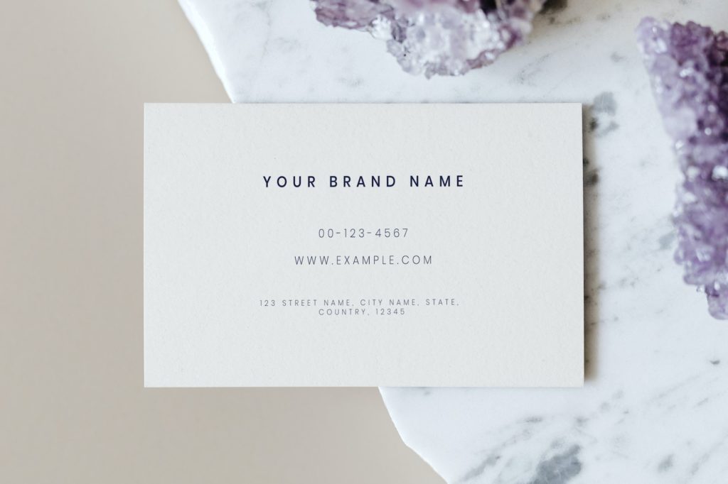 Business card mockup on a marble countertop